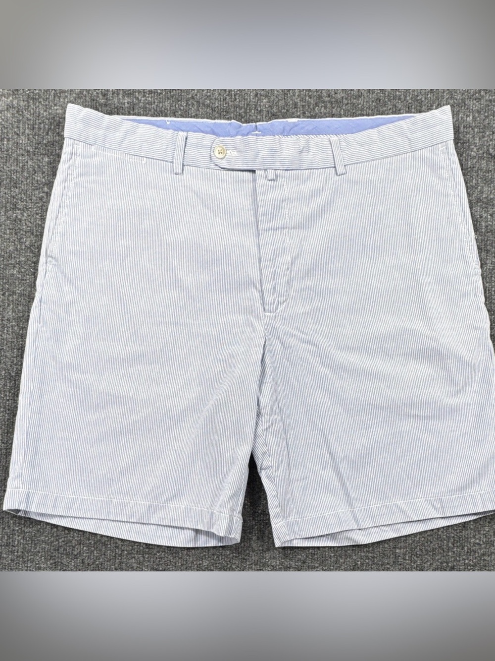 Peter Millar Men’s Blue/White Stripe Flat-Front Shorts Zip Closure Regular Sz38